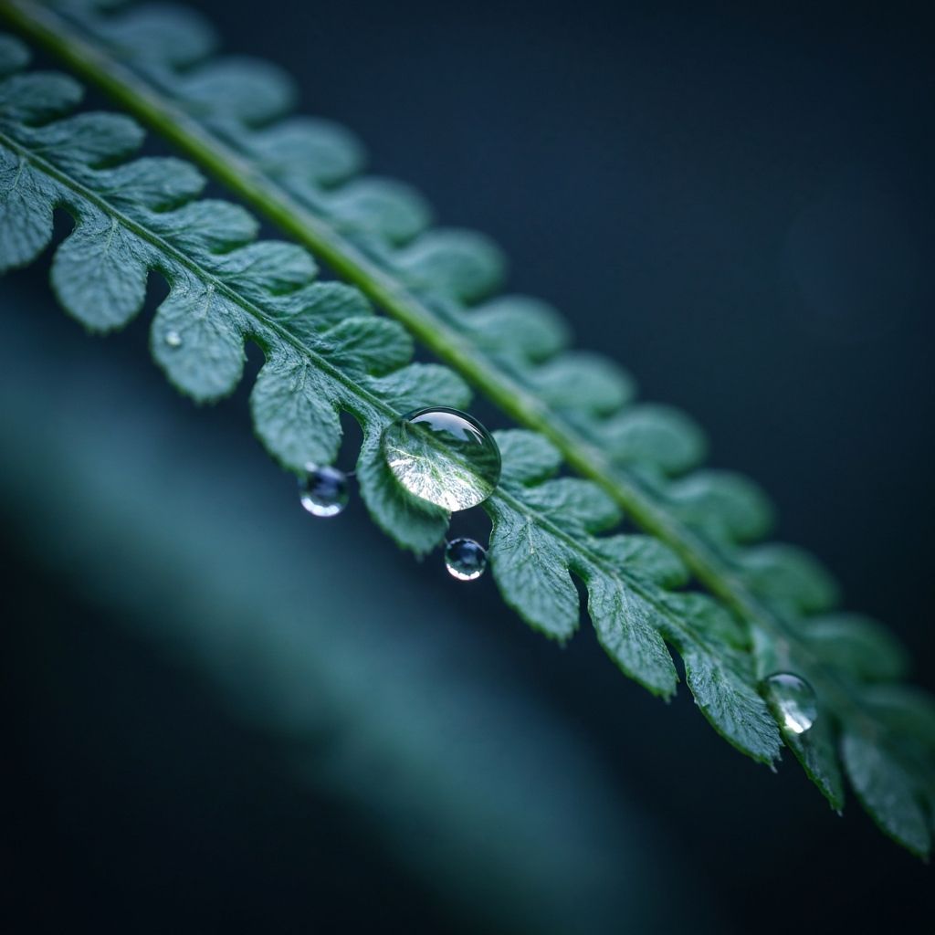 Художествена макро снимка на водна капка върху зелен лист, разкриваща клетъчната микроструктура на листата чрез пречупване на светлината — научна метафора за бионаличност и усвояване